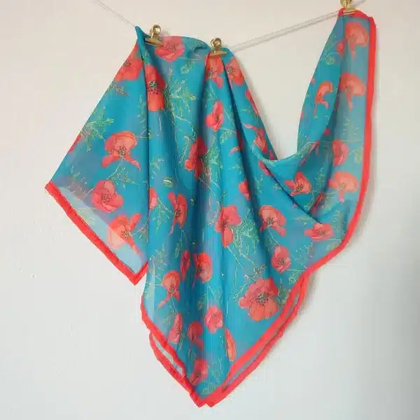 Pañuelo Amapolas azul petróleo