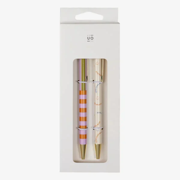 Pack de bolígrafos metálicos “Profe eres lo más” con tinta de gel azul y negra, diseño elegante con clip y punta dorada, marca Uo