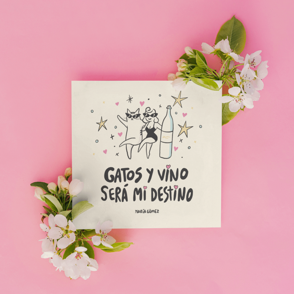 Lámina Gatos y vino