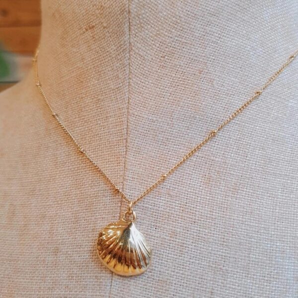 El collar Concha es una joya minimalista, de acero inoxidable-Hipoalergénico y un acabado en baño de oro.