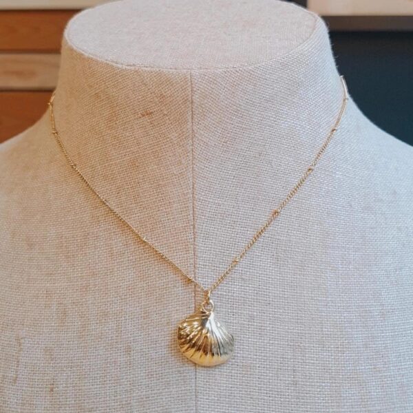 El collar Concha es una joya minimalista, de acero inoxidable-Hipoalergénico y un acabado en baño de oro.