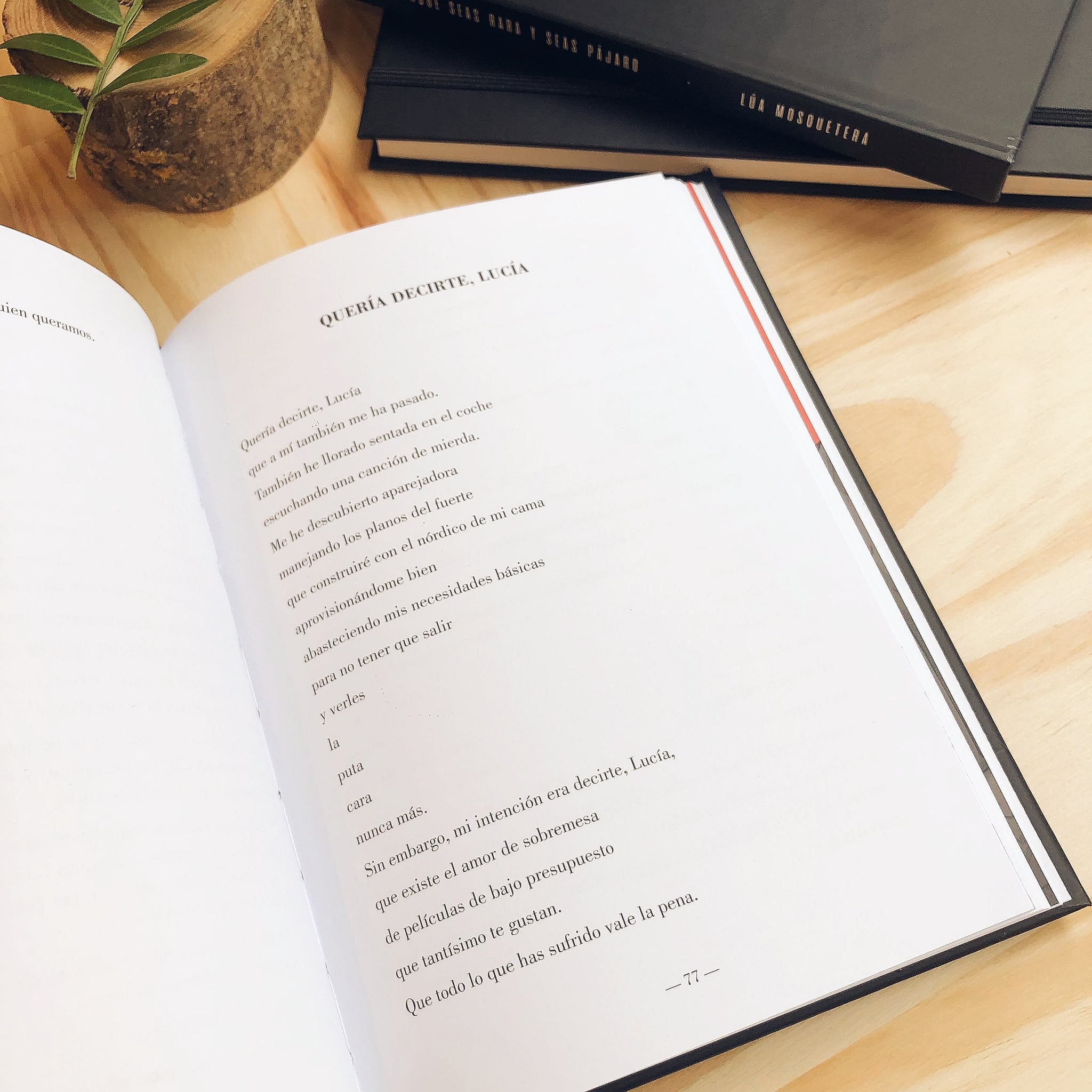Página interior del libro Aunque seas rara y seas pájaro mostrando poemas de Lúa Mosquetera