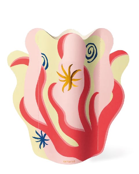 Jarrón de papel impermeable de Octaevo. Un jarrón decorativo original para botellas y recipientes. Ligero, reutilizable y con diseño especial