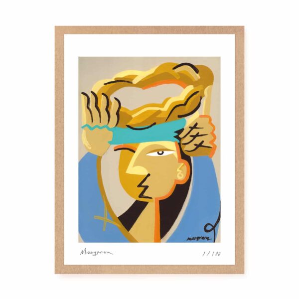 Láminas ilustradas de una mujer con una cesta con pan en la cabeza. Ilustrada por Alejandro Mosquera. Arte contemporáneo inspirado en las mujeres gallegas y sus oficios tradicionales. Ilustración con identidad.