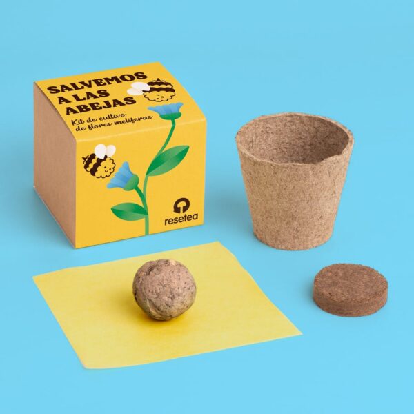 Kit de cultivo para abejas con semillas de flores melíferas, sustrato y maceta biodegradable. Planta, cuida a los polinizadores y llena tu casa de vida.