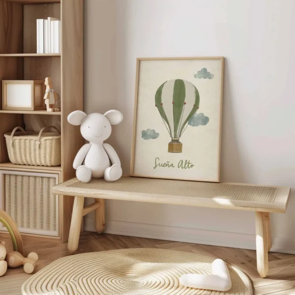 Lámina infantil “Sueña alto” en tamaño A3, con colores vibrantes y estilo fresco.