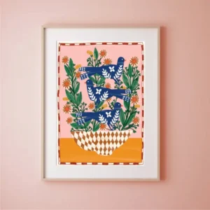 La lámina ilustrada “aves y flores folclóricas"