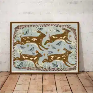 La lámina ilustrada “liebres en primavera”