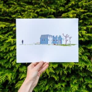 una lámina ilustrada en miniatura inspirada en paisajes y pequeños momentos. Perfecta para decorar con delicadeza y personalidad.