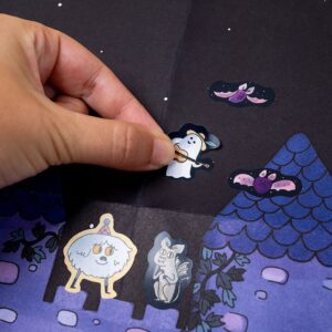 Enchanted Poster & Stickers de Londji, un póster de castillo encantado con 152 pegatinas removibles para crear historias y jugar imaginando.
