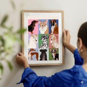 Lámina con ilustración colorida de perros.